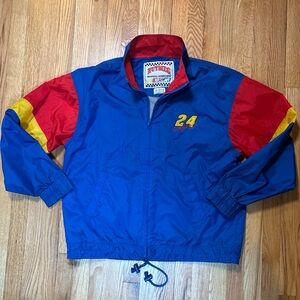 VTG 90s Jeff Gordon #24 NASCAR Nutmeg Windbreaker Jacket Blue Red Yellow Mens L